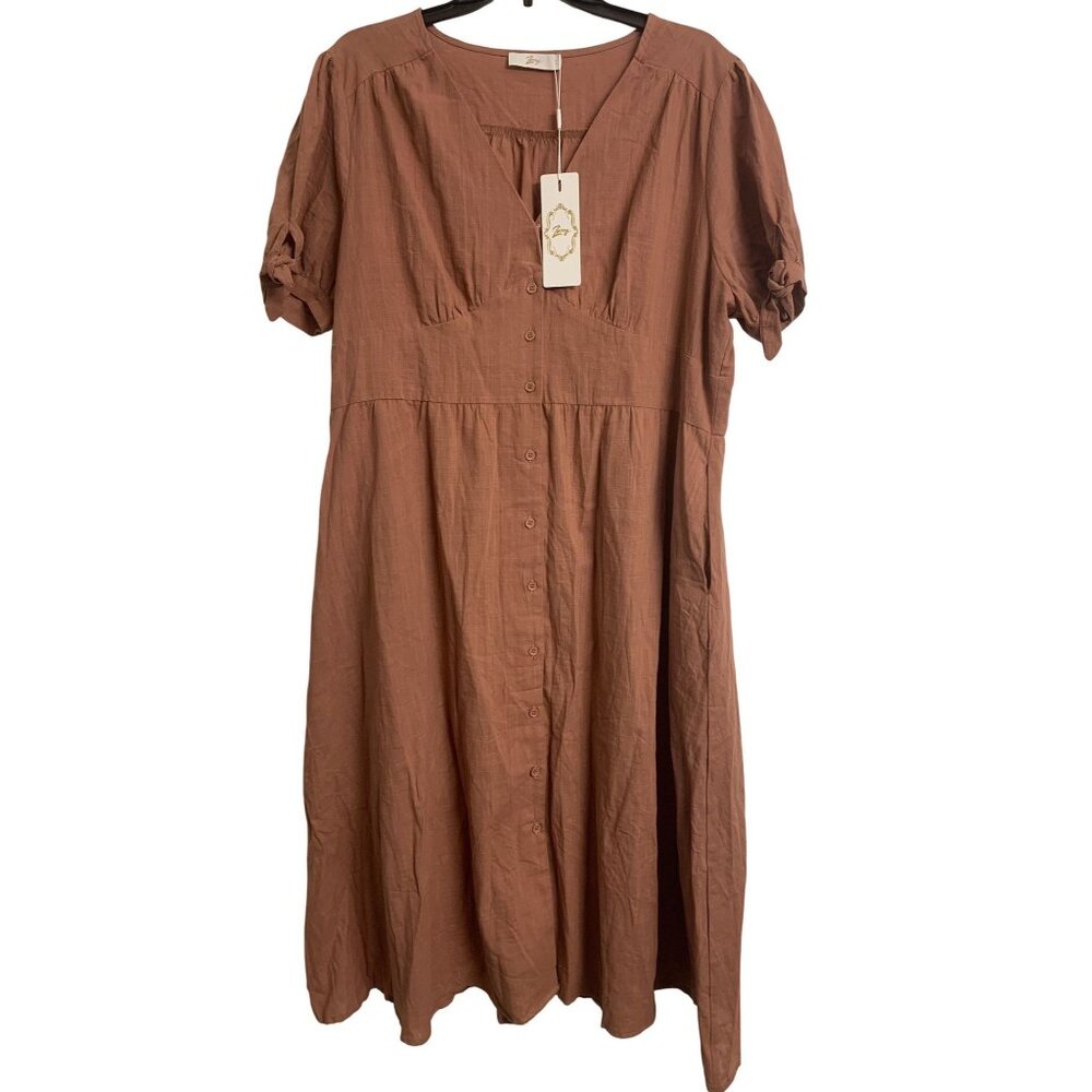 NWT Zexxxy‎ 2XL Empire Waist Linen Cotton Midi Dress Coastal Grandma